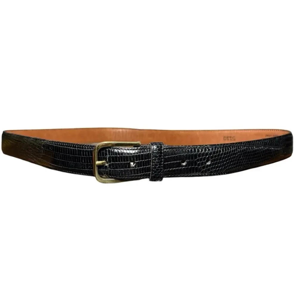 VTG Torino Black Calcutta Lizard Leather Dress Belt Size 38 Brass Made in USA